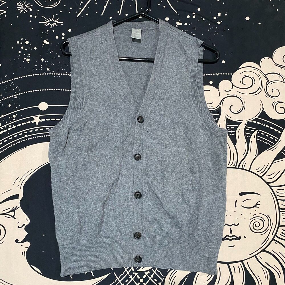 Gap Vest Sweater Men's S Gray Cotton Cardigan Holiday Preppy Grandpa Office